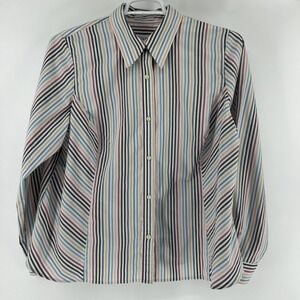 Villager Liz Claiborne Blouse Shirt Top Women's 18 Plus Cotton Button Up Stripes